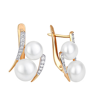 Серьги с английским замком из красного золота с жемчугом