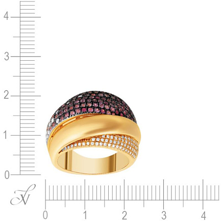 Кольцо из красного золота с бриллиантами, сапфирами