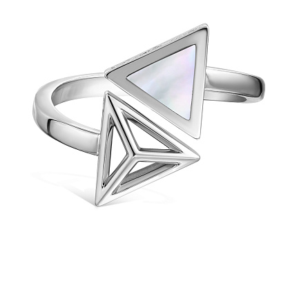 Кольцо из белого золота с бриллиантами, перламутром