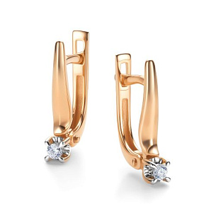 Серьги с английским замком из красного золота с бриллиантами