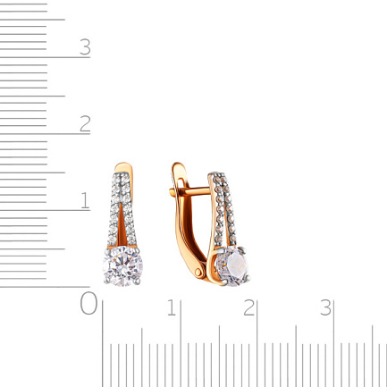 Серьги с английским замком из красного золота с фианитом