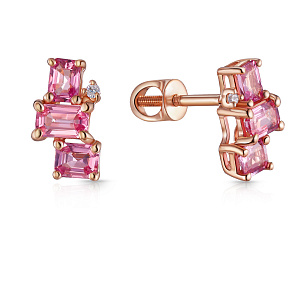 Серьги Пусеты из красного золота с бриллиантами и сапфиром