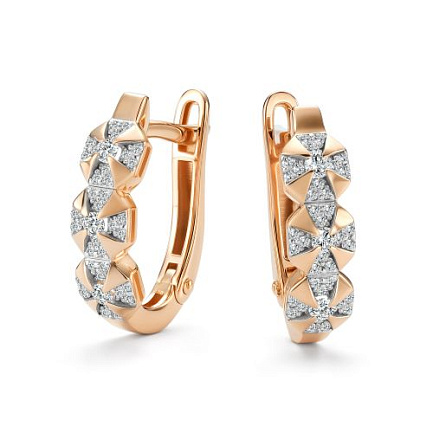 Серьги с английским замком из красного золота с бриллиантами