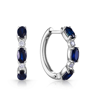 Серьги Конго из белого золота с сапфиром и бриллиантами