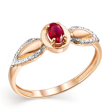 Кольцо из красного золота с бриллиантами, рубином