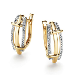 Серьги с английским замком из желтого золота с бриллиантами