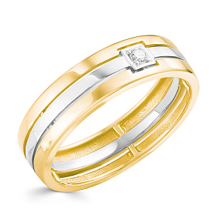 Кольцо обручальное из комбинированного золота с бриллиантом