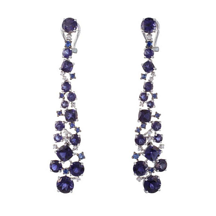 Серьги из белого золота с бриллиантами, сапфирами