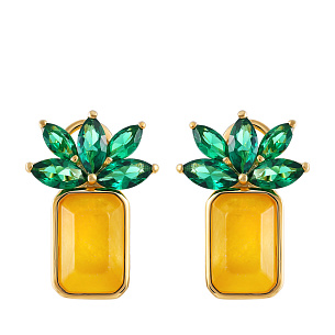 Серьги из серебра с жадеитом, фианитом