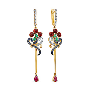 Серьги с английским замком из желтого золота с ониксом