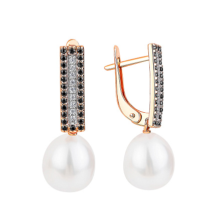 Серьги с английским замком из красного золота с жемчугом