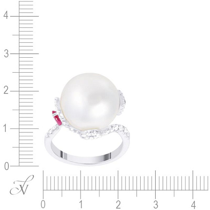 Кольцо из белого золота с бриллиантами, жемчугом