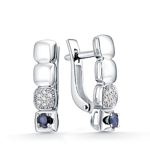 Серьги из белого золота с бриллиантами, сапфирами