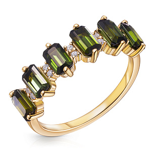Кольцо из желтого золота с турмалинами и бриллиантами
