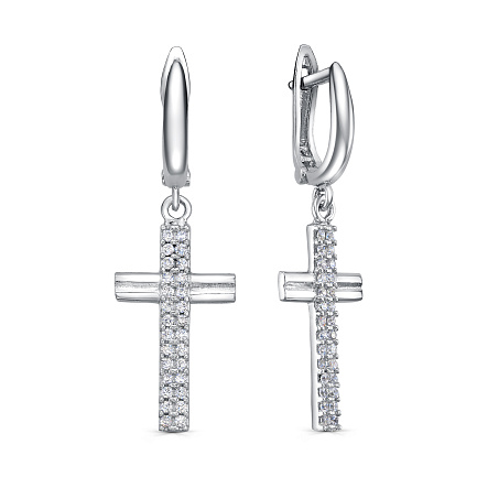 Серьги с английским замком из серебра с фианитами