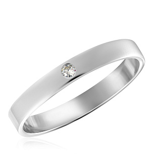 Кольцо обручальное из белого золота с бриллиантом
