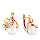 Серьги с английским замком из красного золота с жемчугом