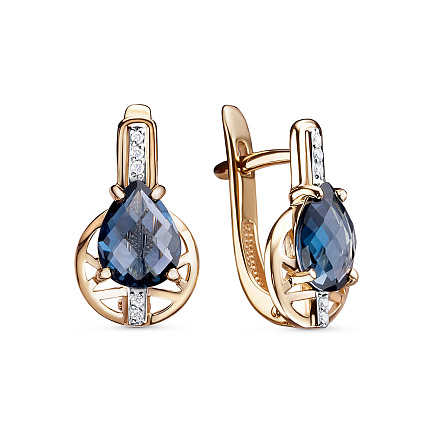 Серьги из красного золота с бриллиантами, топазами