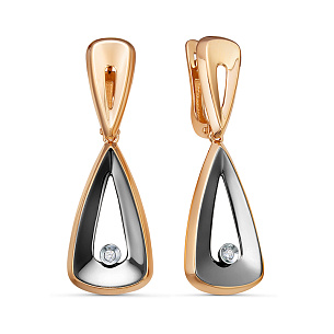 Серьги с английским замком из красного золота с бриллиантом