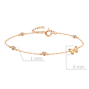 Браслет из красного золота с фианитами Бабочка