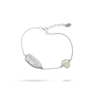 Браслет декоративный из серебра с жемчугом и циркониями