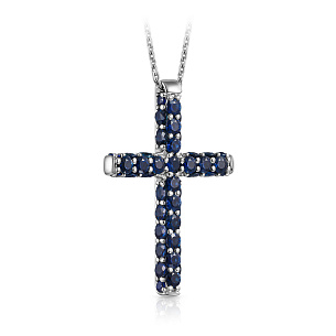 Колье из белого золота с сапфиром, плетение якорное