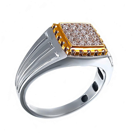 Печатка из комбинированного золота с бриллиантами