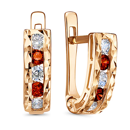 Серьги с английским замком из красного золота с фианитами