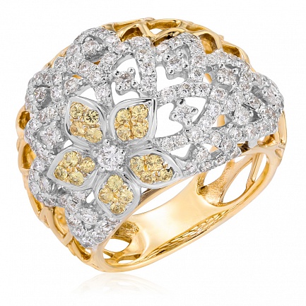 Кольцо из желтого золота с бриллиантами, сапфирами