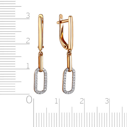 Серьги с английским замком из красного золота с фианитом