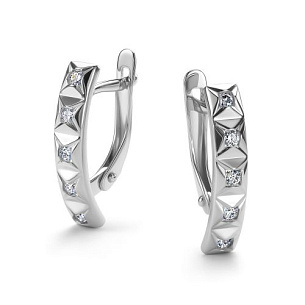 Серьги с английским замком из белого золота с бриллиантом