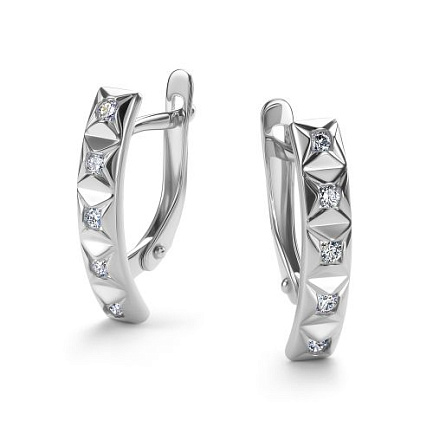 Серьги с английским замком из белого золота с бриллиантами