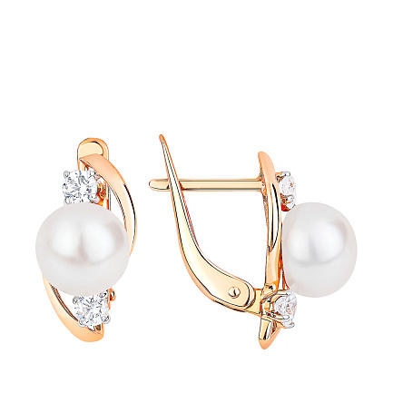 Серьги с английским замком из красного золота с жемчугом