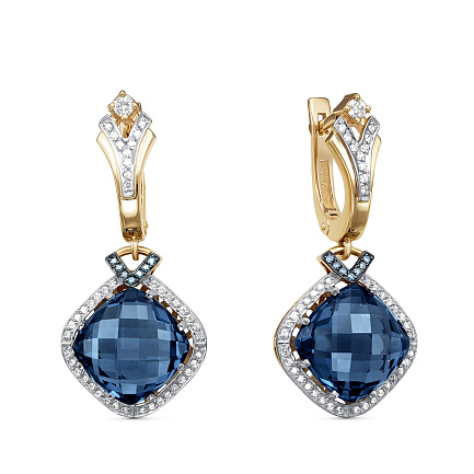 Серьги из комбинированного золота с бриллиантами, топазами