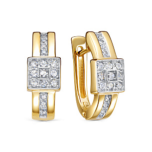 Серьги с английским замком из желтого золота с бриллиантом