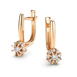 Серьги с английским замком из красного золота с бриллиантом