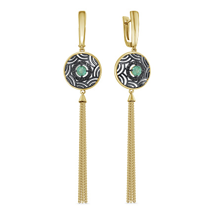 Серьги с английским замком из серебра с изумрудами