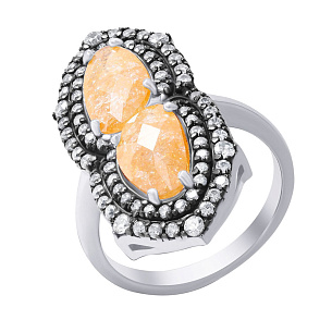 Кольцо из серебра с фианитом, стеклом