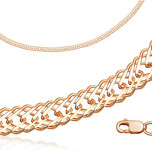 Цепь автомат из красного золота, плетение тройной ромб