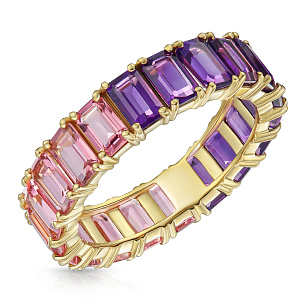 Кольцо из желтого золота с аметистами, турмалинами