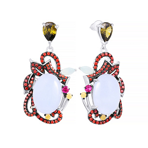 Пусеты из серебра с фианитом, стеклом