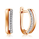 Серьги с английским замком из красного золота с фианитом