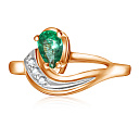 Кольцо из красного золота с бриллиантами, изумрудом