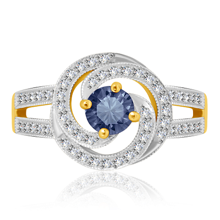 Кольцо из желтого золота с бриллиантами, сапфиром