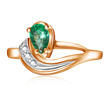 Кольцо из красного золота с бриллиантами, изумрудом