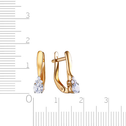 Серьги с английским замком из красного золота с фианитом