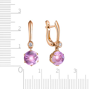 Серьги из красного золота с аметистами, бриллиантом