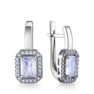 Серьги с английским замком из серебра с фианитом