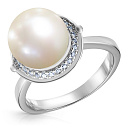 Кольцо из серебра с жемчугом, фианитом