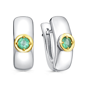 Серьги с английским замком из серебра с изумрудами